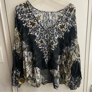 Free People Black and White Floral Blouse